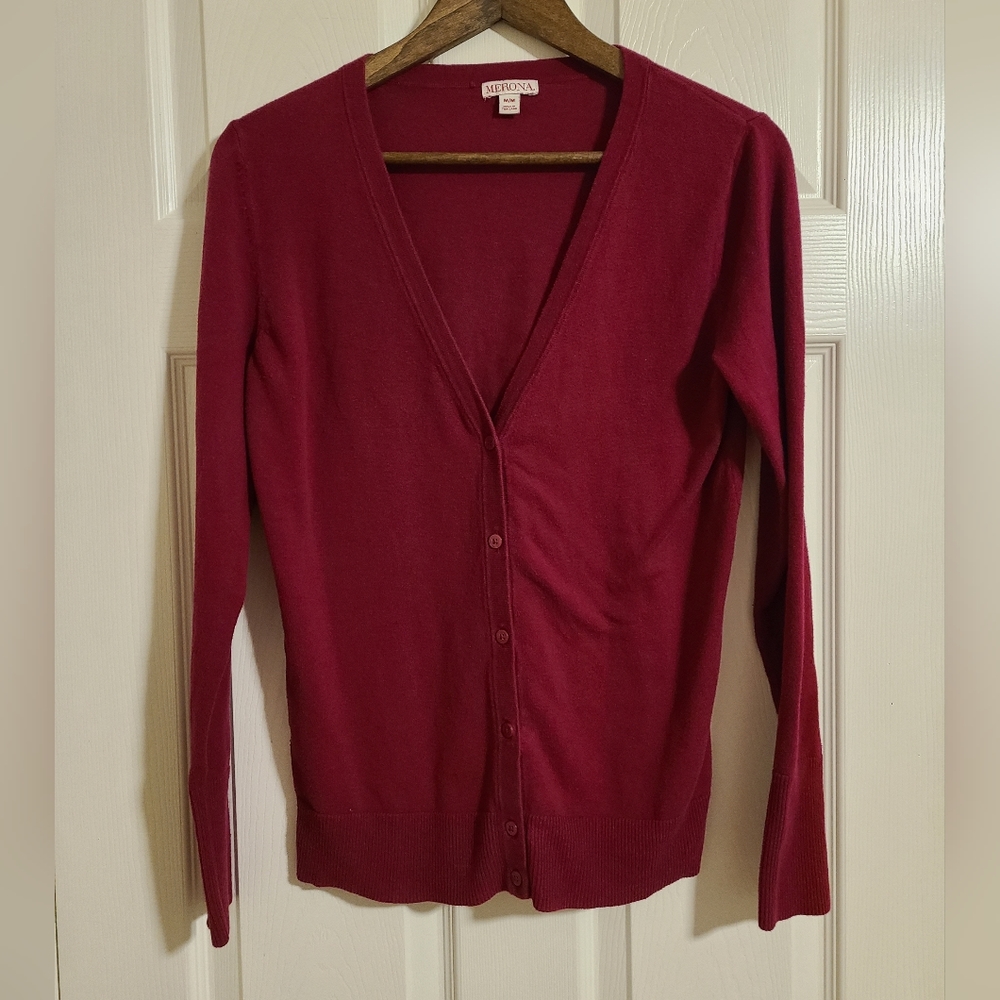 Merona cardigan button down sweater, size medium, maroon